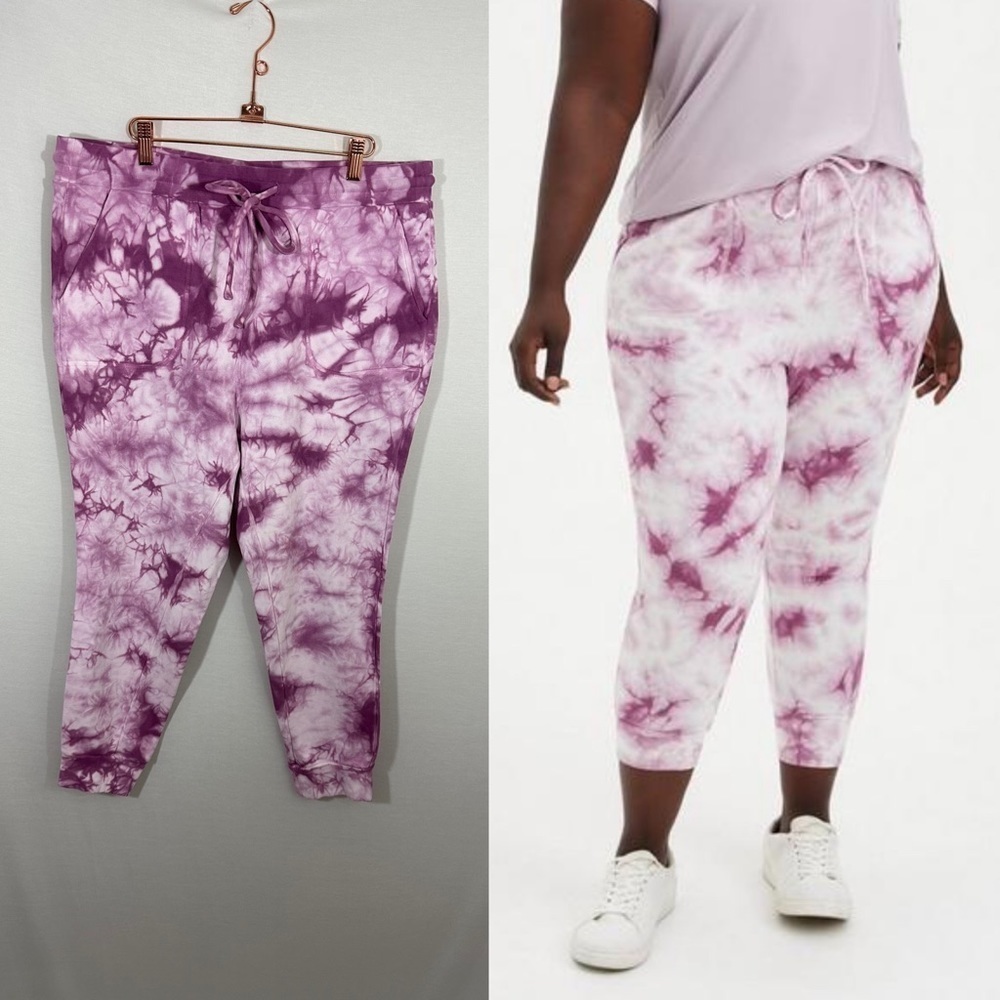 TORRID French Terry Crop Active Jogger 100% Cotton Fuchsia Tie Dye Size 1X